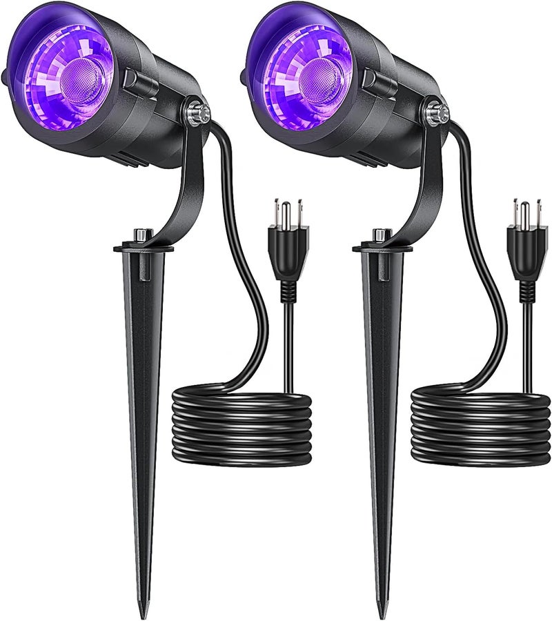 HIBOITEC Halloween Black Light Spotlight Outdoor 12W IP65 Waterproof LED Spot Lights Landscape Lighting with US Plug for Glow Party Body Paint Yard Garden Decorations 2Packs - Image 1
